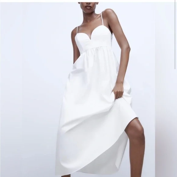 Zara | Dresses | Zara S Voluminous Midi Dress In White Color | Poshmark